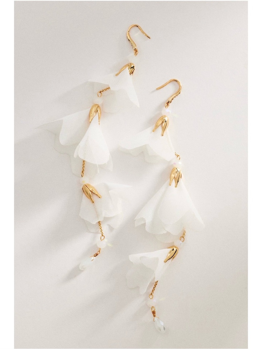 Anthropologie Cascading White Layered Floral Drop Earrings